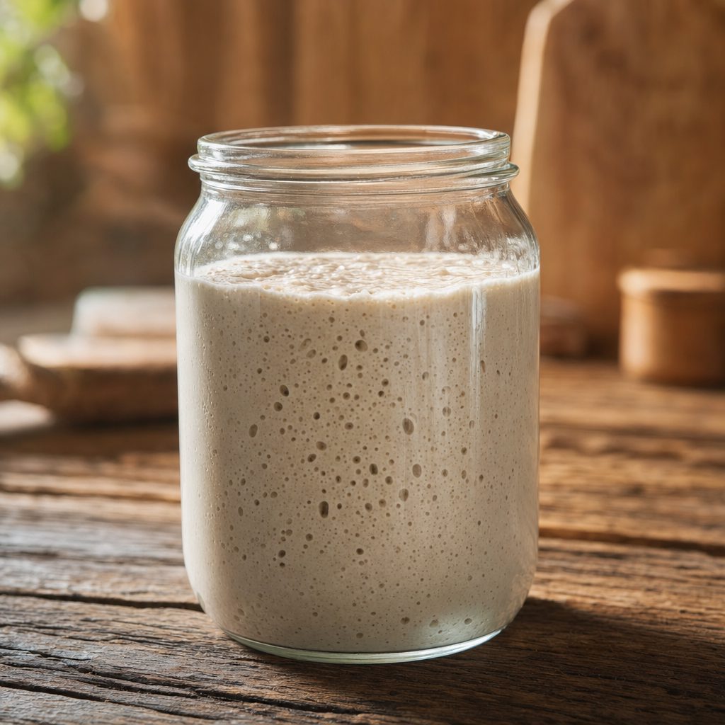 Day 3 — the starter bubbling and rising