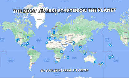 World map titled "The most diverse starter on the planet", marking 40+ locations the starter has visited
