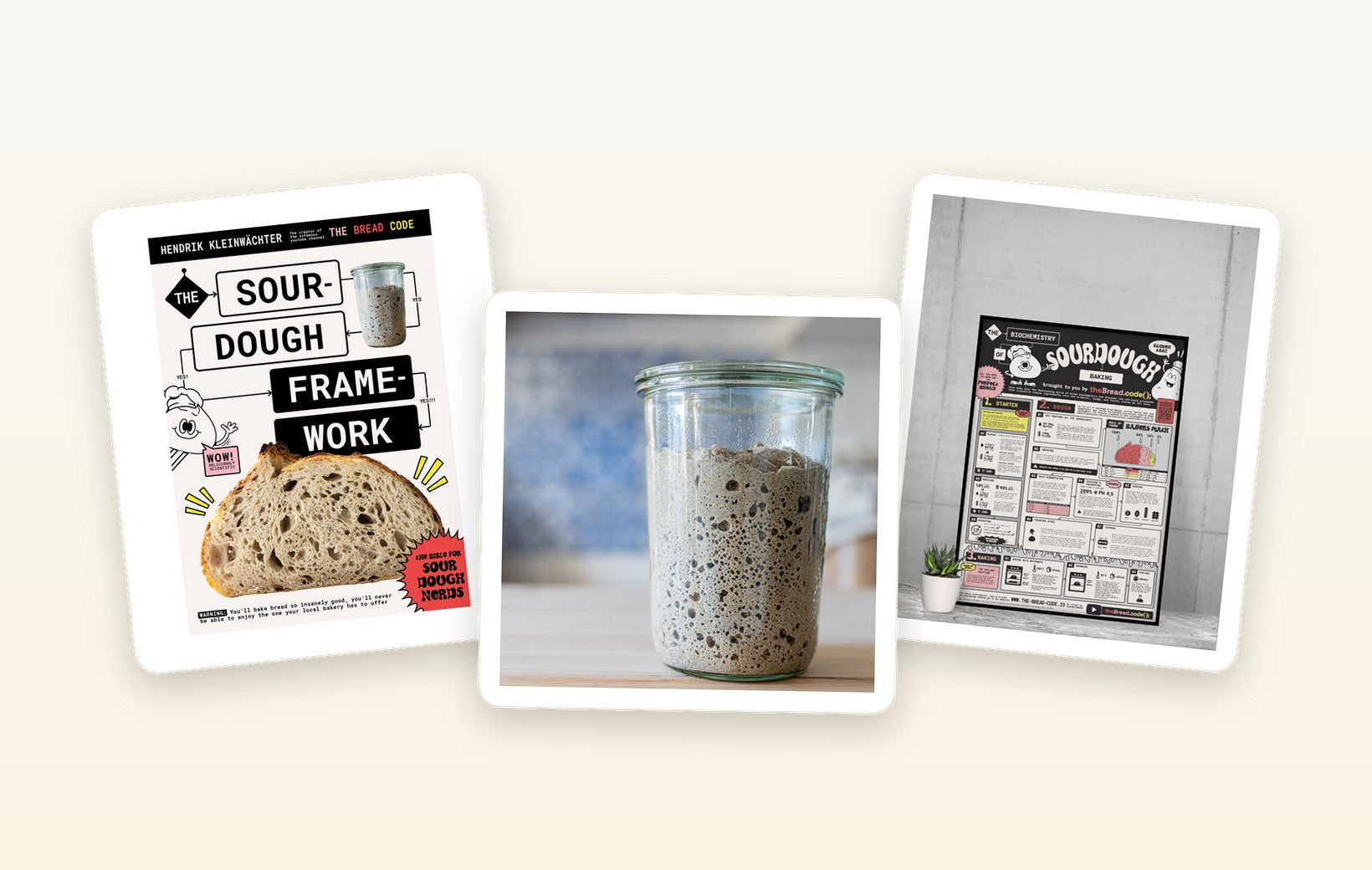 The Master Baker Bundle: The Sourdough Framework book, a live sourdough starter and the Sourdough Biochemistry poster