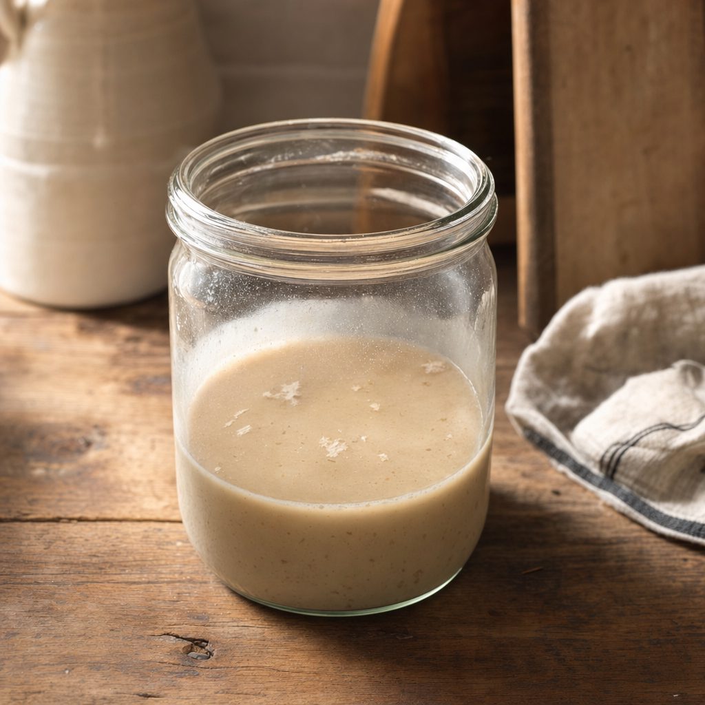 Day 1 — a thin starter slurry in a jar